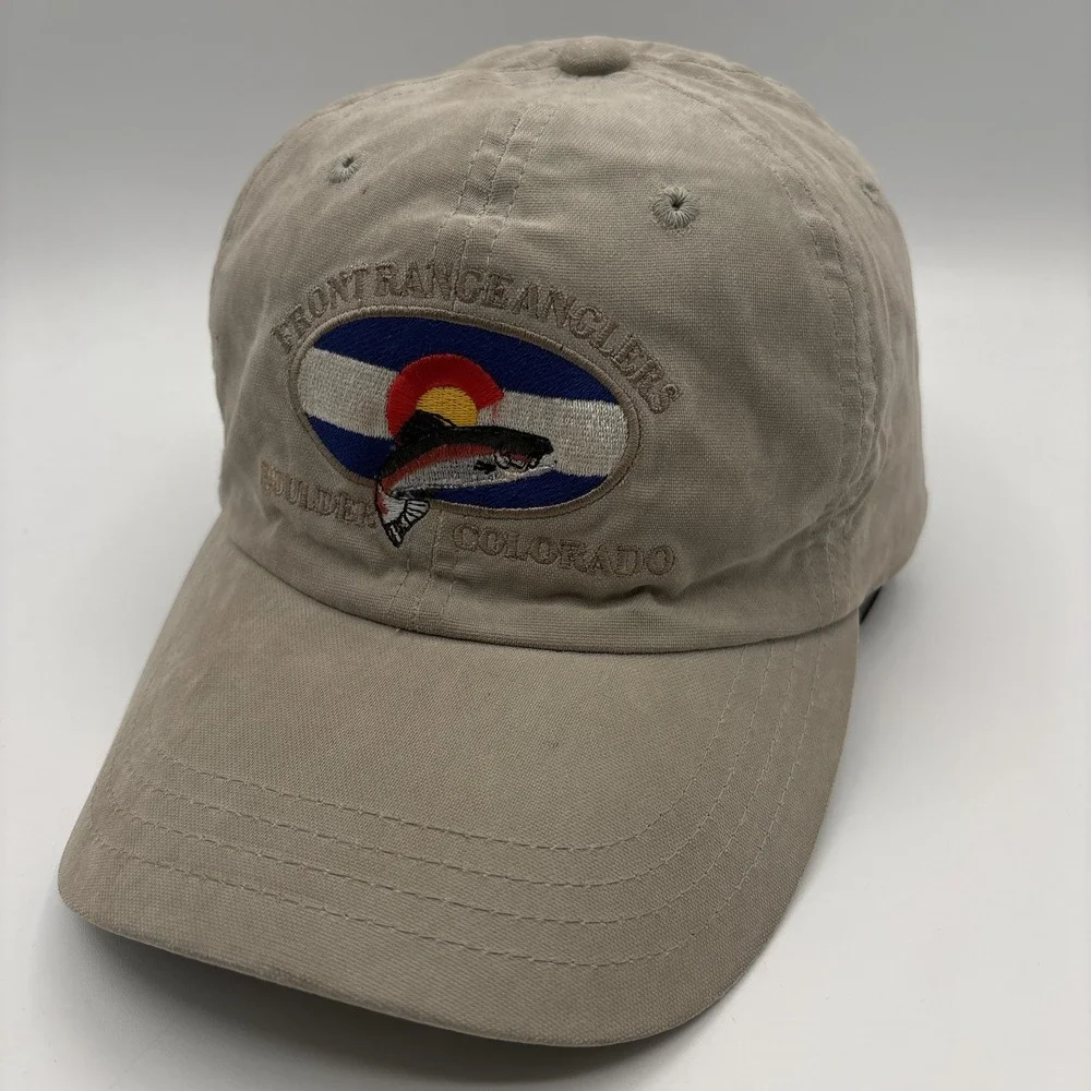 Front Range Anglers Imperial Hat Strap Back Cap Beige Boulder Colorado Fishing